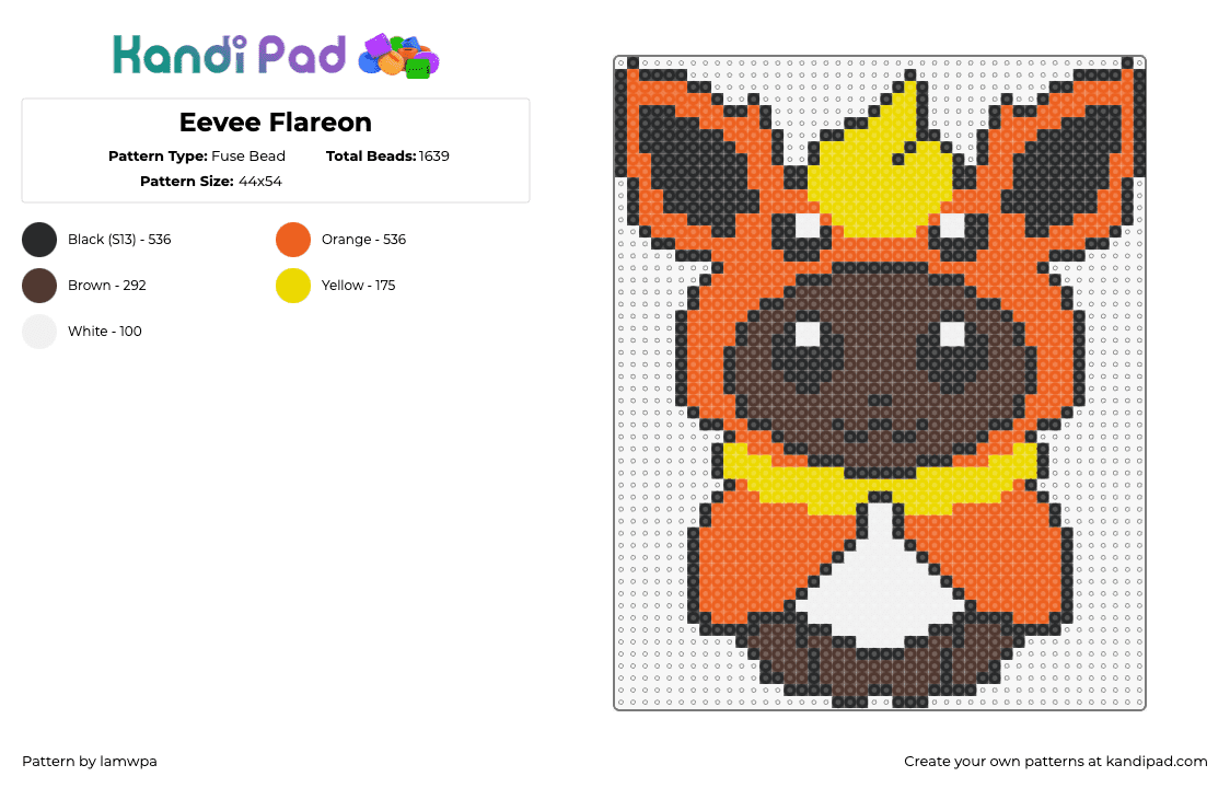 Pattern EF - Fuse Bead Pattern by lamwpa on Kandi Pad - eevee,pokemon,flareon,costume,gaming,character,cute,brown,orange,yellow