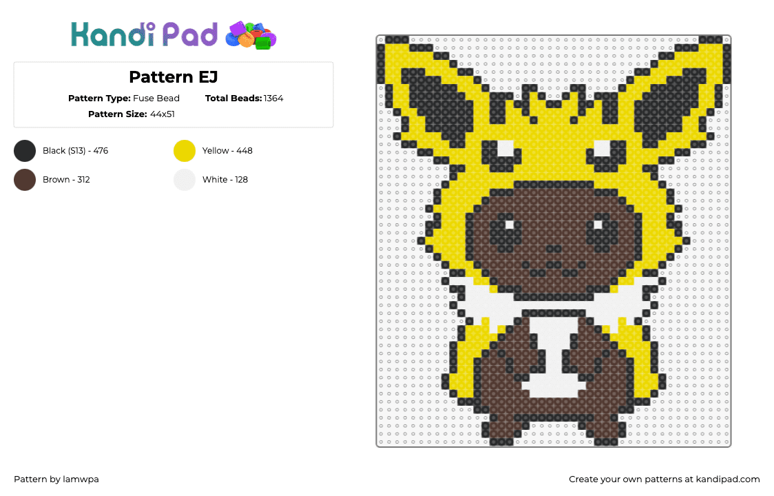 Pattern EJ - Fuse Bead Pattern by lamwpa on Kandi Pad - eevee,jolteon,pokemon,cute,gaming,costume,character,halloween,brown,yellow