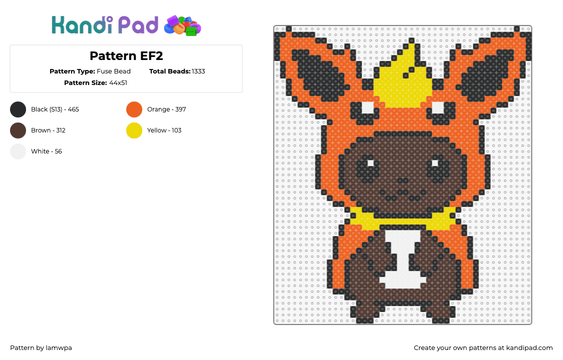 Pattern EF2 - Fuse Bead Pattern by lamwpa on Kandi Pad - eevee,flareon,pokemon,cute,gaming,costume,character,halloween,brown,orange,yellow