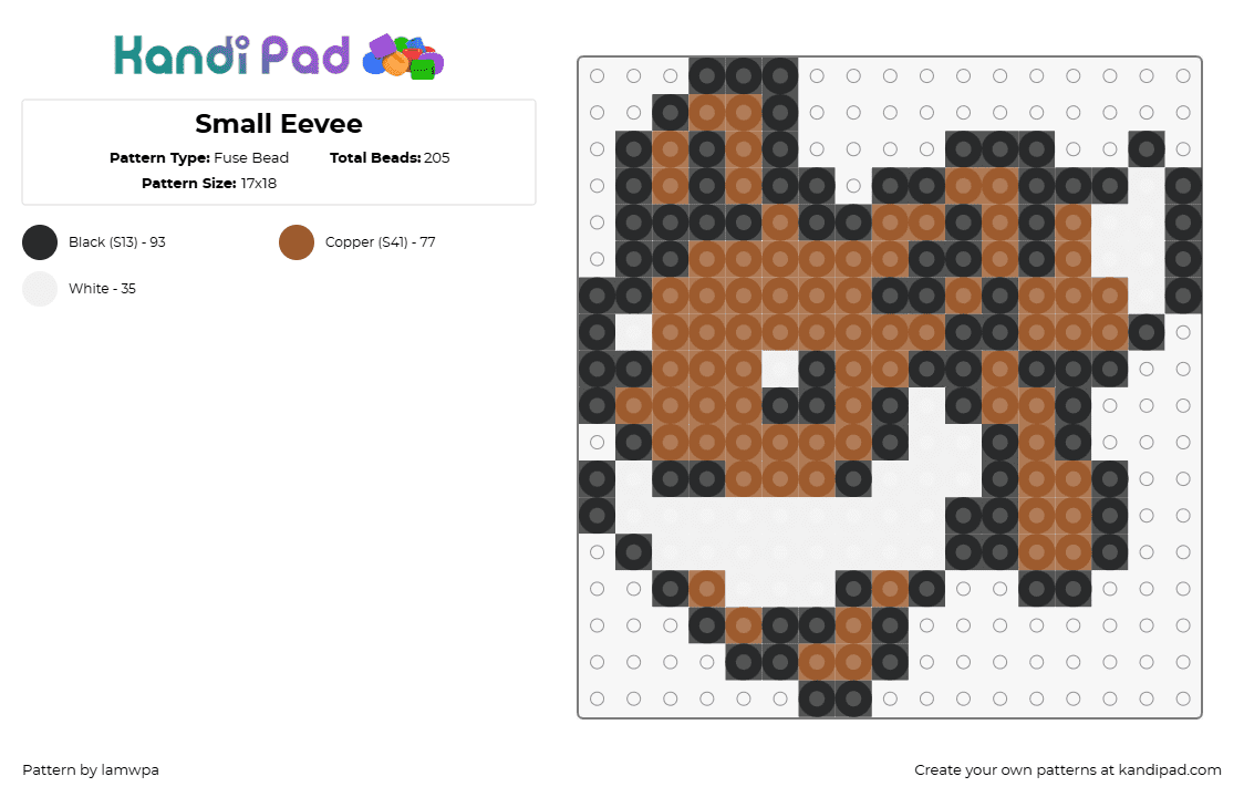 Small Eevee - Fuse Bead Pattern by lamwpa on Kandi Pad - eevee,pokemon,character,gaming,brown,white