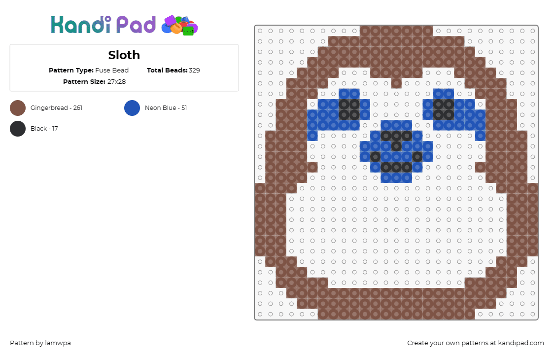 Sloth - Fuse Bead Pattern by lamwpa on Kandi Pad - sloth,cute,animal,outline,face,brown