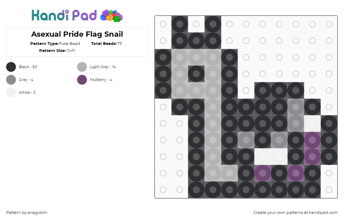 Asexual Pride Flag Snail - Fuse Bead Pattern by ariagoblin on Kandi Pad - black,beige