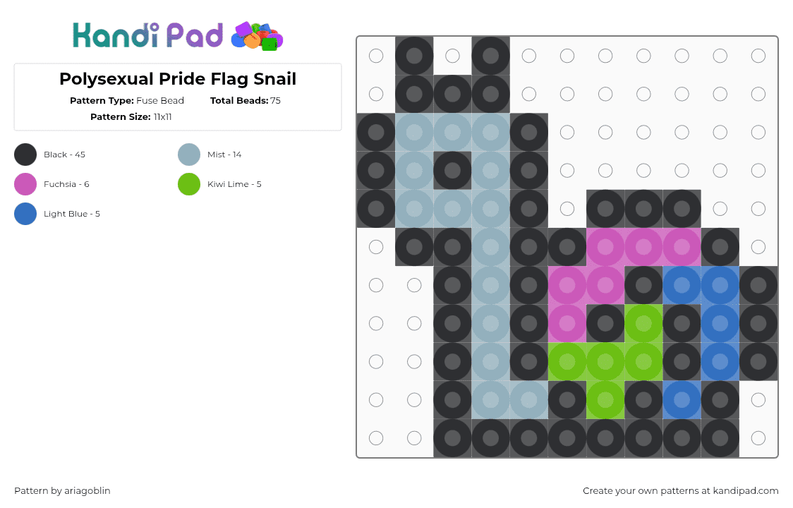 Polysexual Pride Flag Snail - Fuse Bead Pattern by ariagoblin on Kandi Pad - black,light blue
