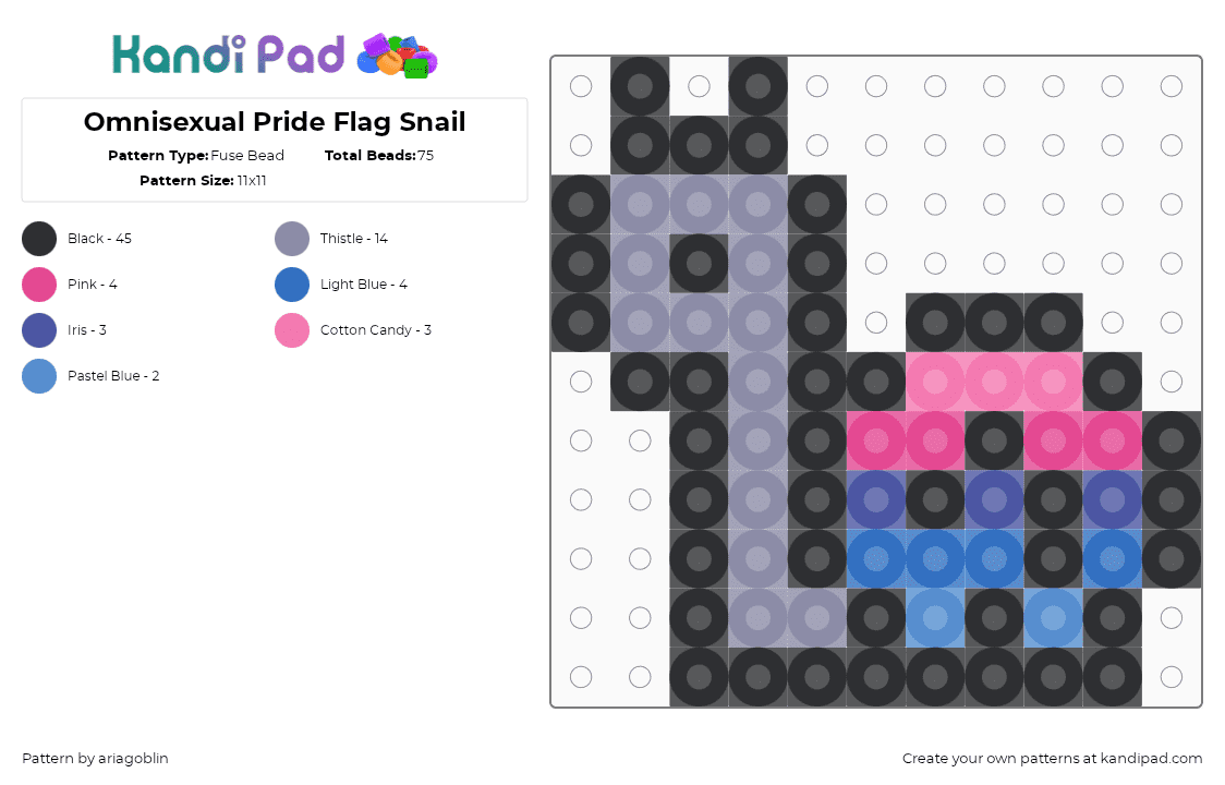Omnisexual Pride Flag Snail - Fuse Bead Pattern by ariagoblin on Kandi Pad - black,pink,gray