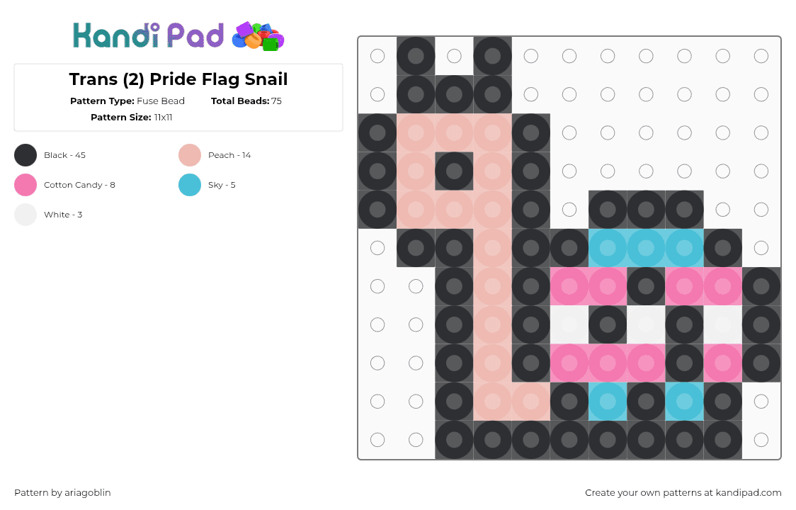 Trans (2) Pride Flag Snail - Fuse Bead Pattern by ariagoblin on Kandi Pad - black,beige