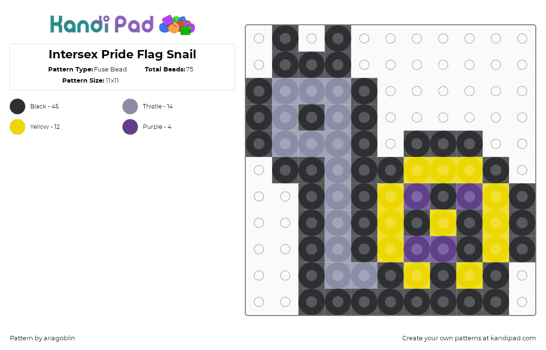 Intersex Pride Flag Snail - Fuse Bead Pattern by ariagoblin on Kandi Pad - black,yellow,gray