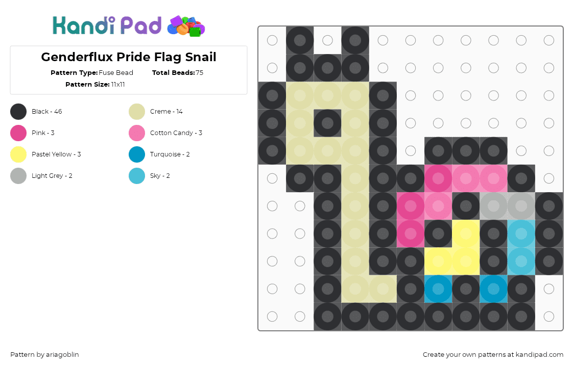 Genderflux Pride Flag Snail - Fuse Bead Pattern by ariagoblin on Kandi Pad - black,yellow