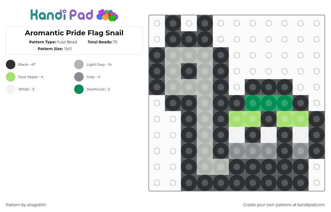 Aromantic Pride Flag Snail - Fuse Bead Pattern by ariagoblin on Kandi Pad - black,beige