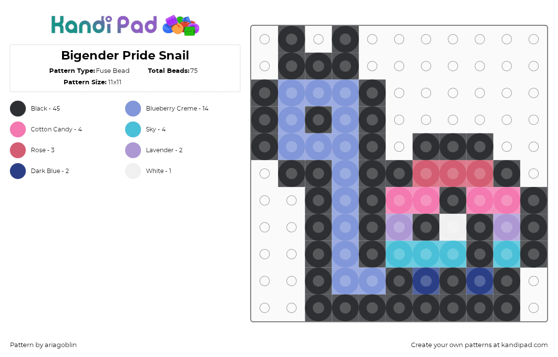 Bigender Pride Snail - Fuse Bead Pattern by ariagoblin on Kandi Pad - black,light blue