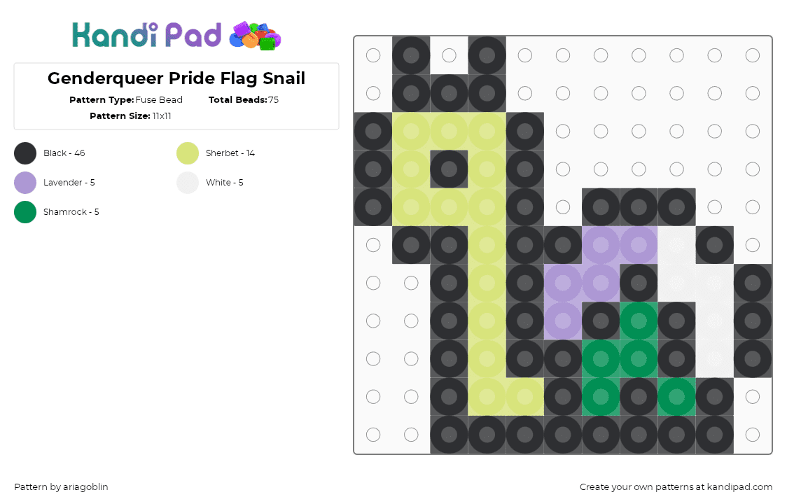 Genderqueer Pride Flag Snail - Fuse Bead Pattern by ariagoblin on Kandi Pad - black,yellow