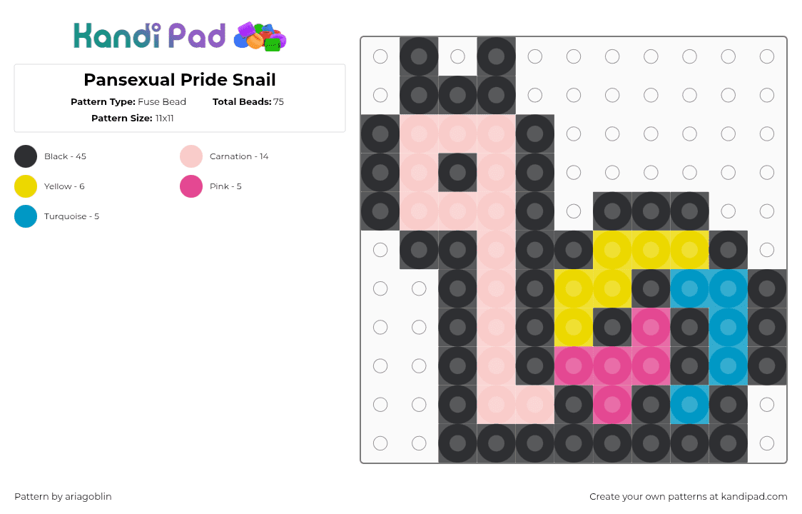 Pansexual Pride Snail - Fuse Bead Pattern by ariagoblin on Kandi Pad - black,beige