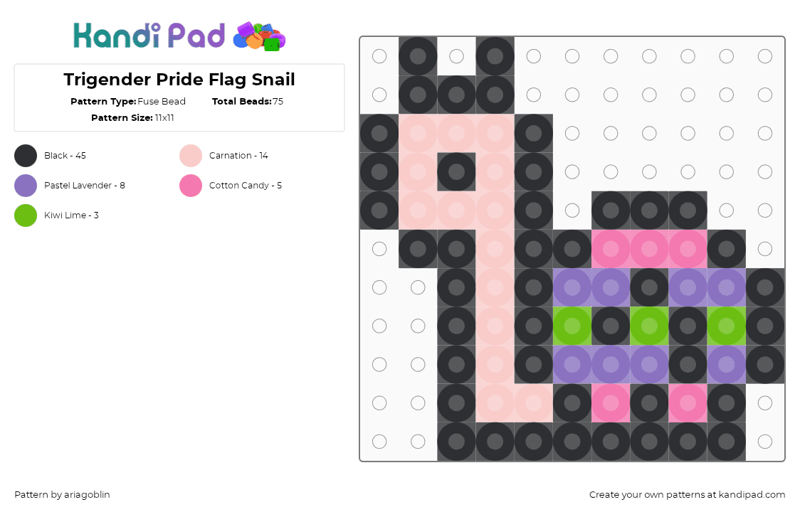 Trigender Pride Flag Snail - Fuse Bead Pattern by ariagoblin on Kandi Pad - black,blue,beige