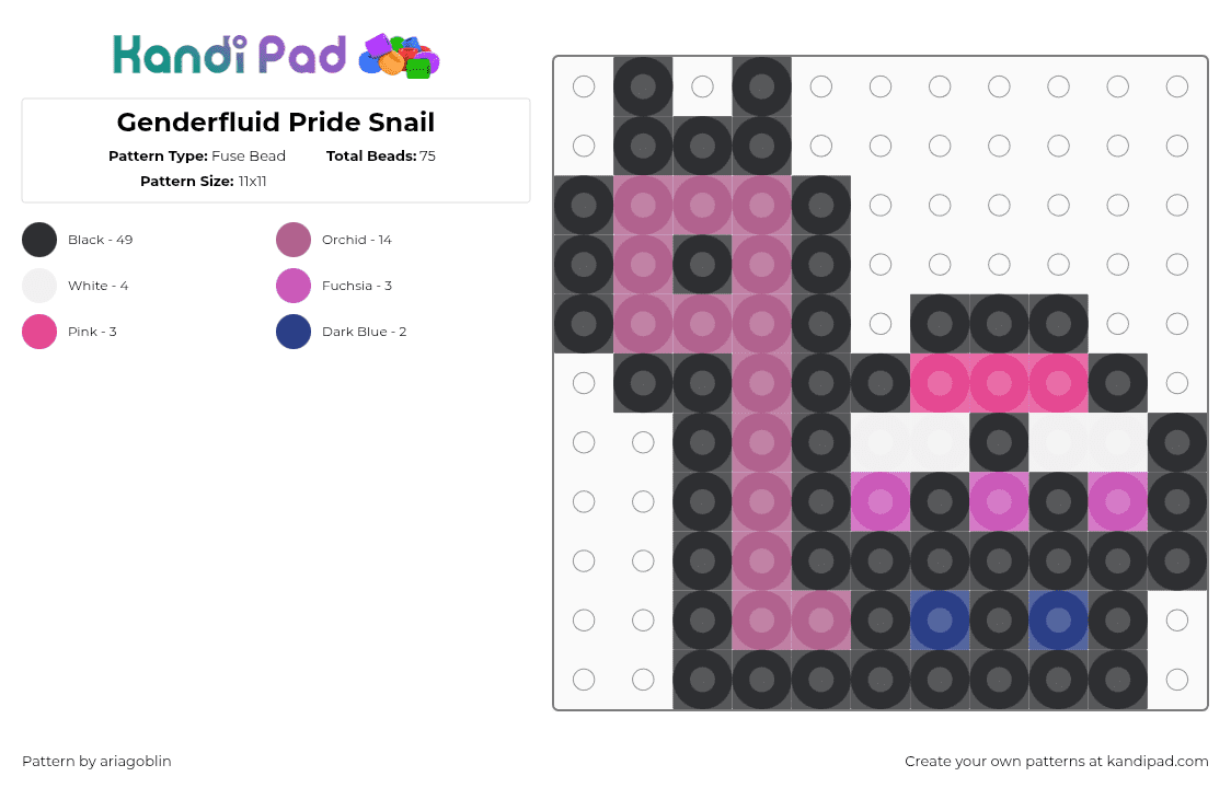 Genderfluid Pride Snail - Fuse Bead Pattern by ariagoblin on Kandi Pad - black,pink