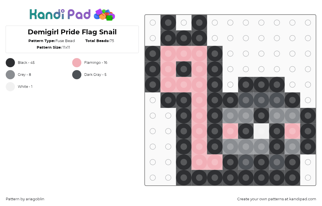 Demigirl Pride Flag Snail - Fuse Bead Pattern by ariagoblin on Kandi Pad - black,beige,gray