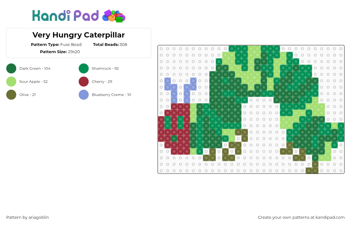 Very Hungry Caterpillar - Fuse Bead Pattern by ariagoblin on Kandi Pad - green