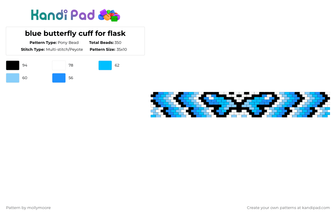 blue butterfly cuff for flask - Pony Bead Pattern by mollymoore on Kandi Pad - light blue,white,blue,gradients,cuff,flask