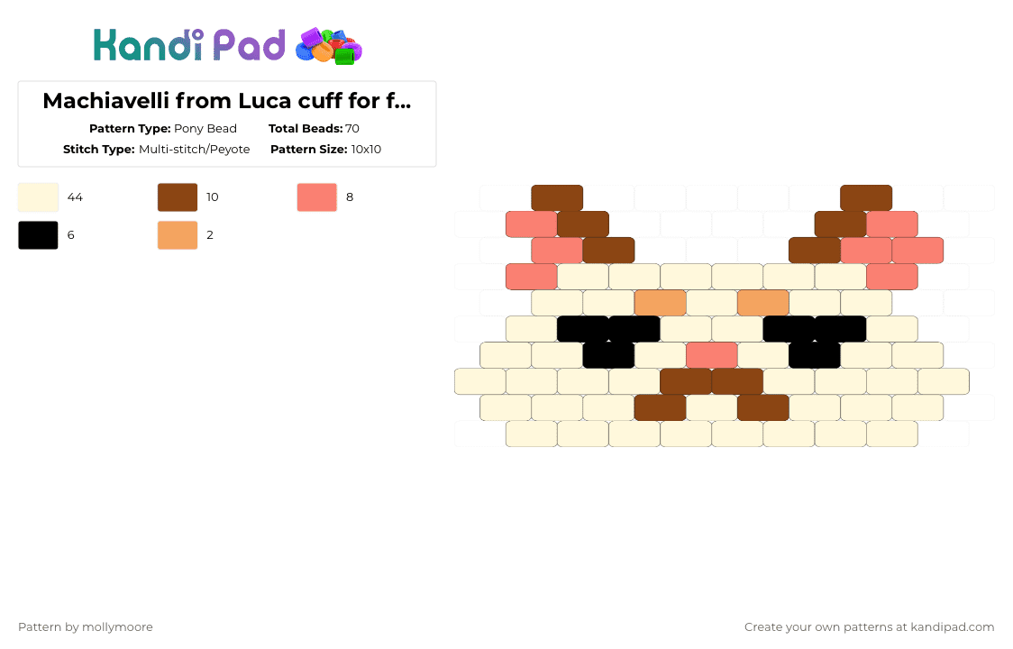 Machiavelli grumpy cat from Disney Pixar Luca - Pony Bead Pattern by mollymoore on Kandi Pad - white,orange,red,machiavelli,luca,disney,pixar,grumpy,angry,grouchy