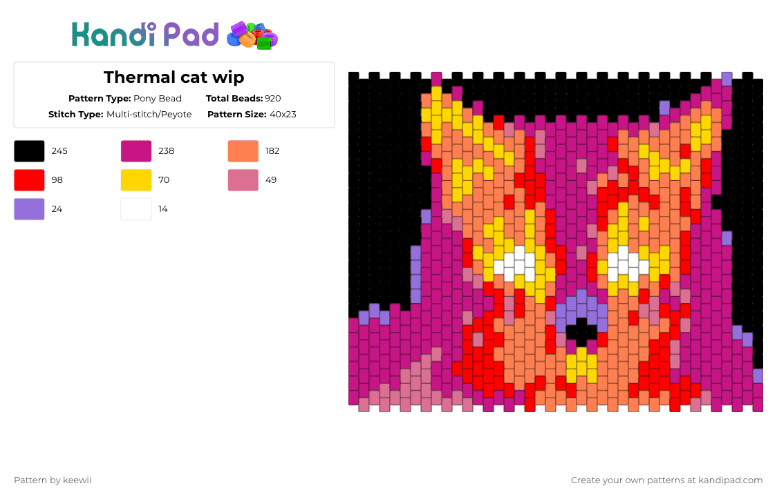 Thermal Cat - Pony Bead Pattern by keewii on Kandi Pad - pink,orange,cat,pony bead,tapestry,panel,thermal,colorful
