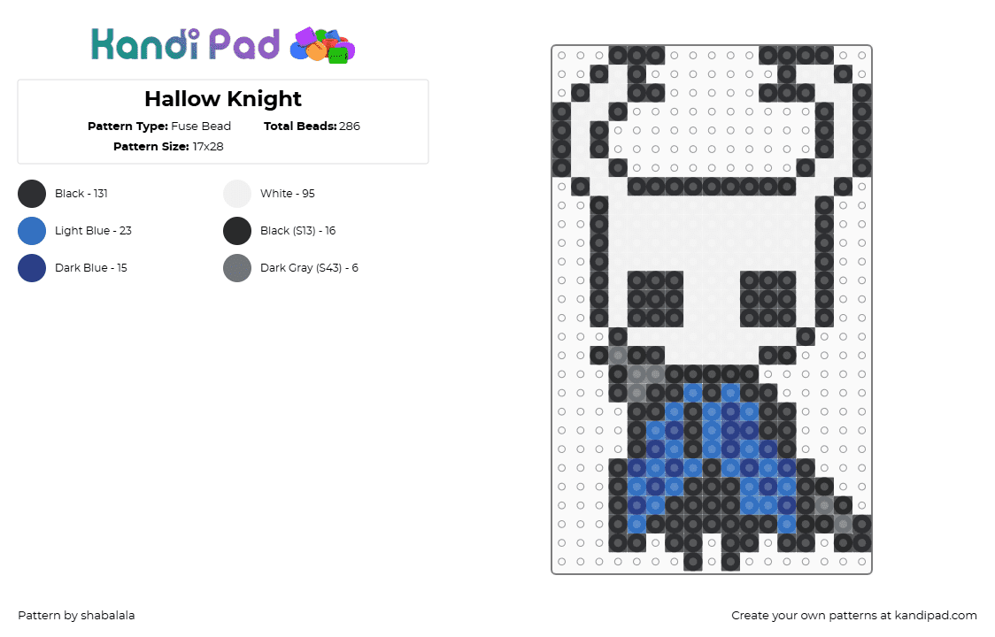 Hallow Knight - Fuse Bead Pattern by shabalala on Kandi Pad - white,blue