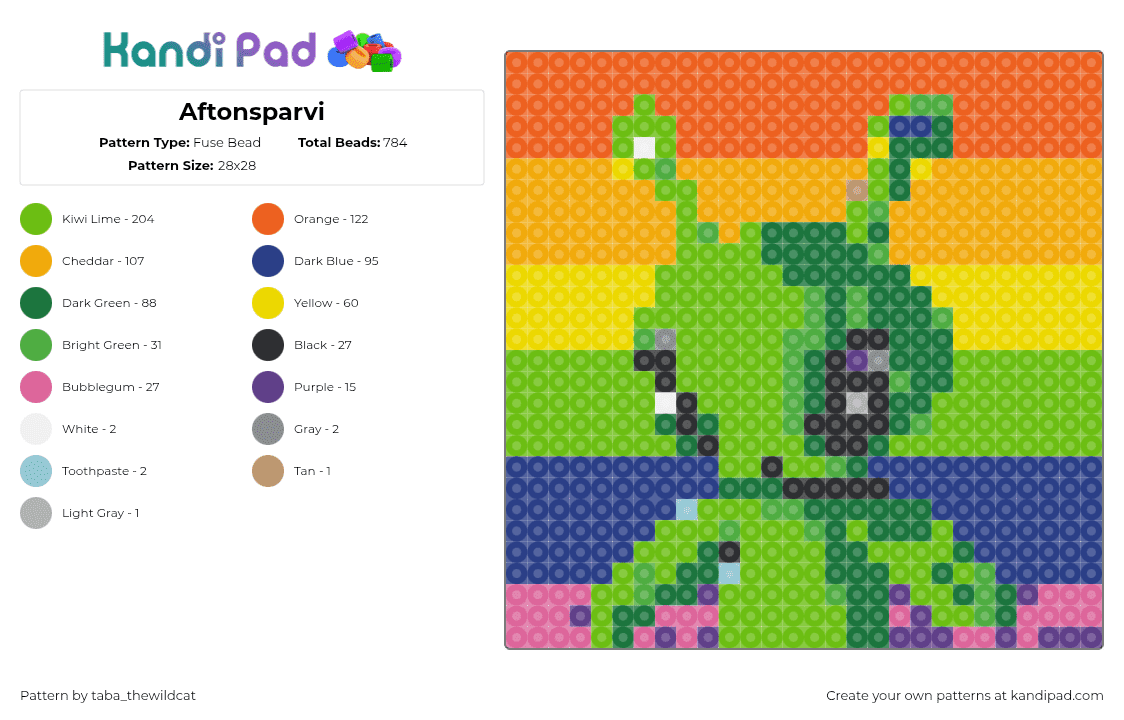 aftonsparvi - Fuse Bead Pattern by taba_thewildcat on Kandi Pad - orange,green,blue