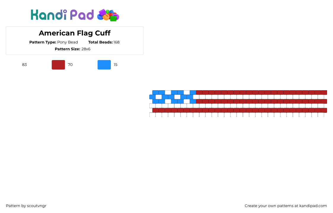 American Flag Cuff - Pony Bead Pattern by scoutvngr on Kandi Pad - red