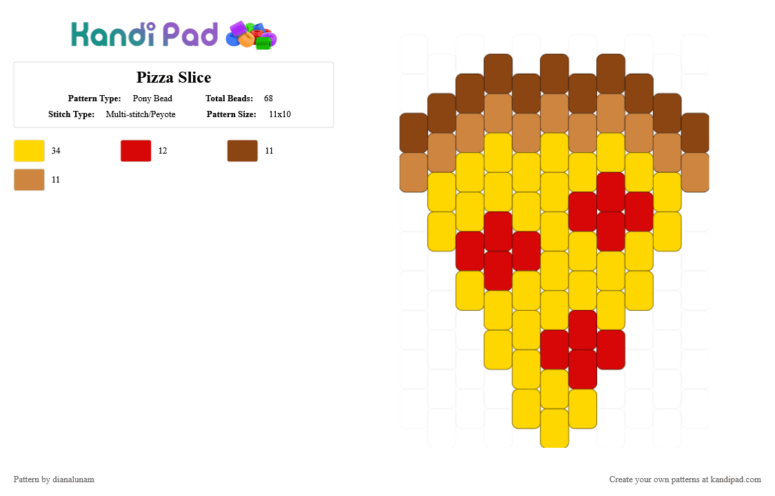 Pizza Slice - Pony Bead Pattern by dianalunam on Kandi Pad - red,yellow,pizza,slice,charm,cute,tiny,brown