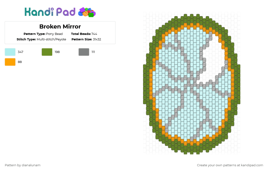 Broken Mirror - Pony Bead Pattern by dianalunam on Kandi Pad - green,light blue,cotdreflection,mirror,glass,broken,gold,clear,shard