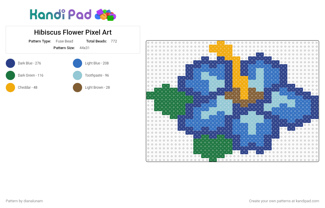 Hibiscus Flower Pixel Art - Fuse Bead Pattern by dianalunam on Kandi Pad - blue