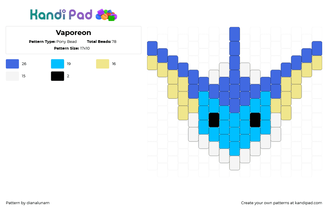 Vaporeon - Pony Bead Pattern by dianalunam on Kandi Pad - vaporeon,charm,gaming,pokemon,video game,blue,water,eevee,eeveelution,cute