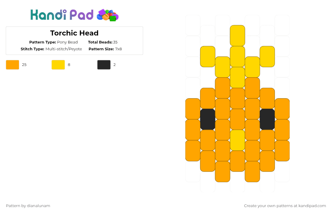 Torchic Head - Pony Bead Pattern by dianalunam on Kandi Pad - orange,pokemon,fire,tiny,cute,charm,yellow,starter
