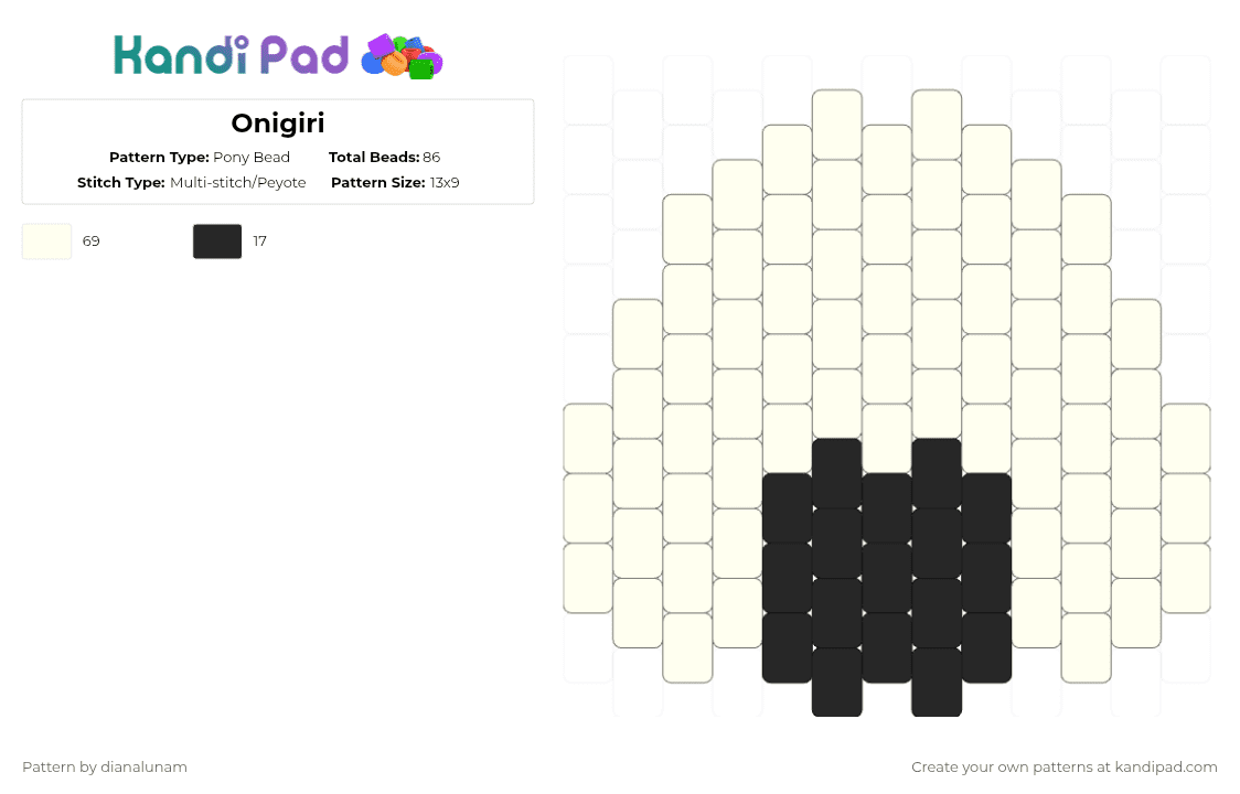 Onigiri - Pony Bead Pattern by dianalunam on Kandi Pad - onigiri,food,japan,rice,white,black,nori,cotdlunch