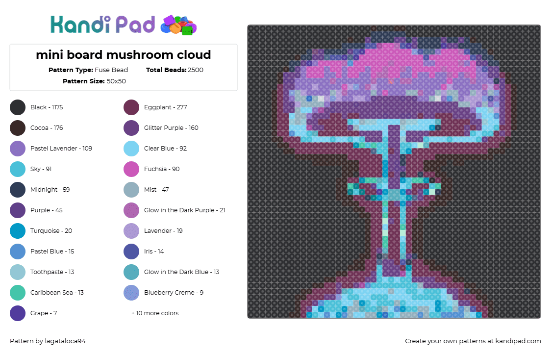 mini board mushroom cloud - Fuse Bead Pattern by lagataloca94 on Kandi Pad - black, colorful, light blue, pink, purple