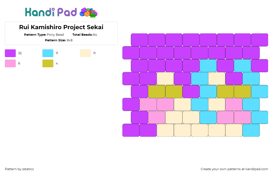 Rui Kamishiro Project Sekai - Pony Bead Pattern by sstaticc on Kandi Pad - rui kamishiro,vocaloid,project sekai,music,character,anime,game,interactive,purp