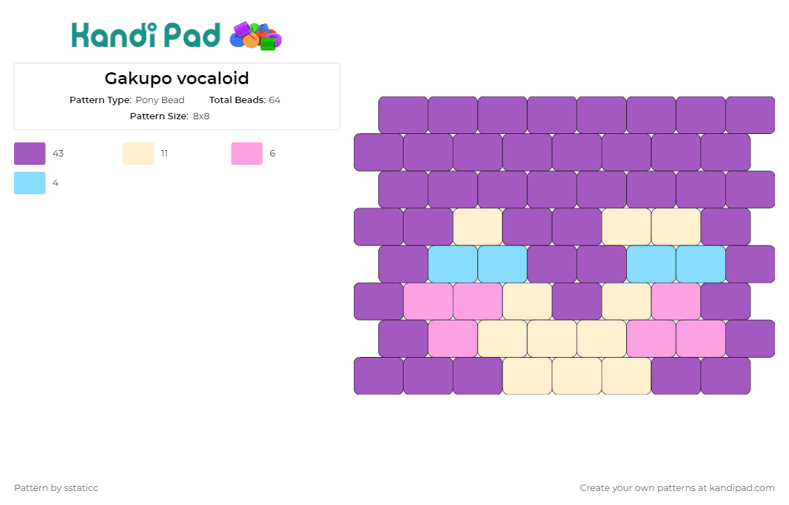Gakupo vocaloid - Pony Bead Pattern by sstaticc on Kandi Pad - gakupo,vocaloid,music,performer,digital,artificial intelligence,pop culture,character,purple
