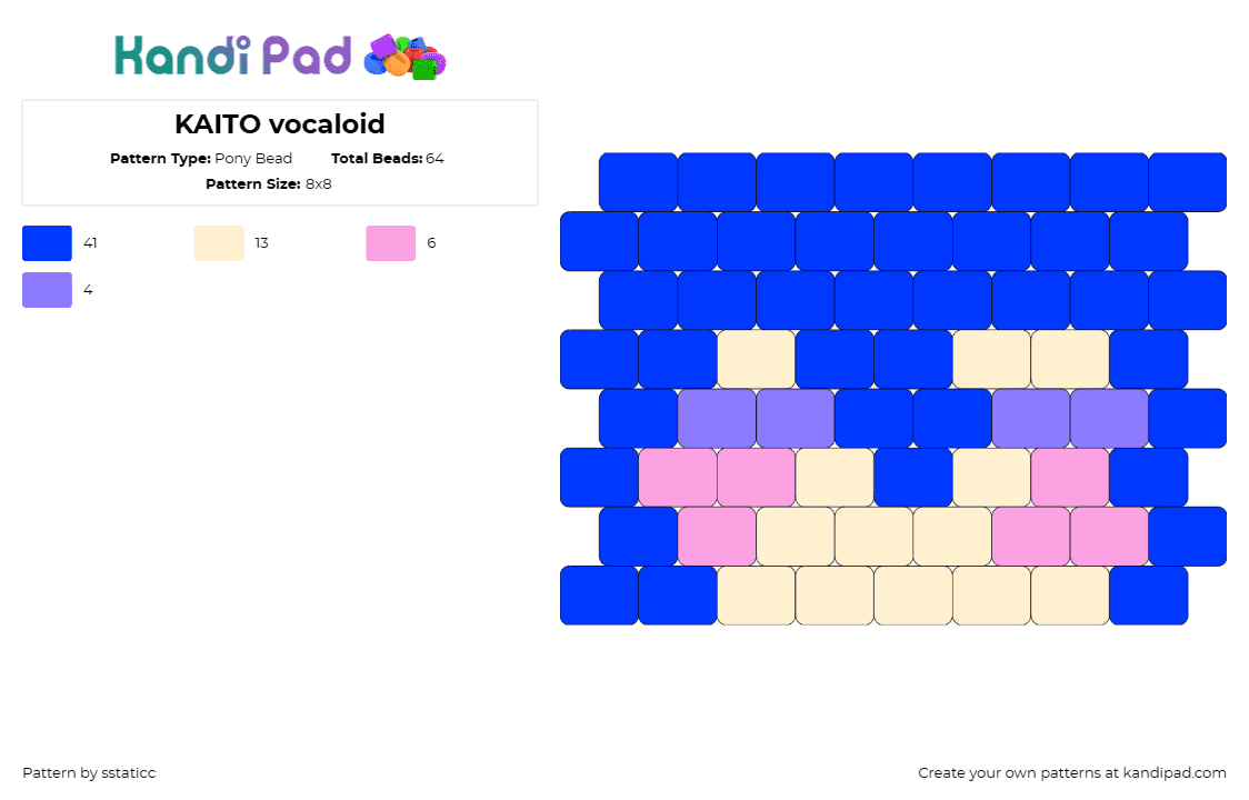 KAITO vocaloid - Pony Bead Pattern by sstaticc on Kandi Pad - kaito,vocaloid,music,singer,digital,synthetic,avatar,character,blue