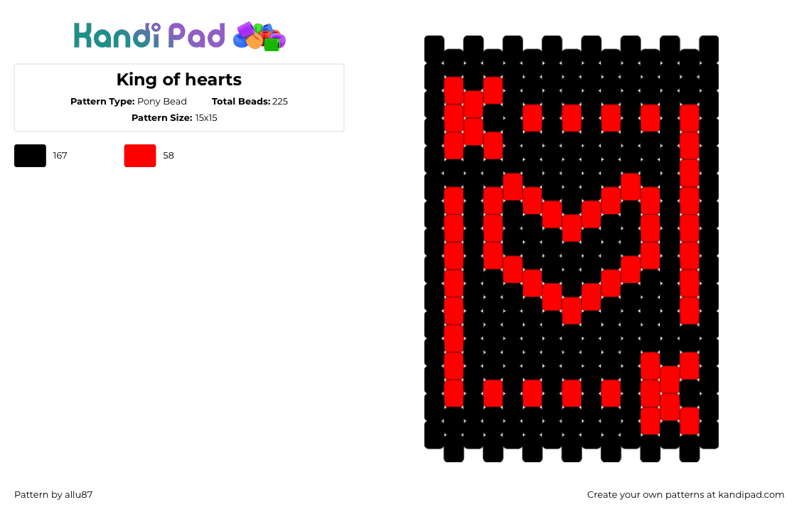 King of hearts - Pony Bead Pattern by allu87 on Kandi Pad - black