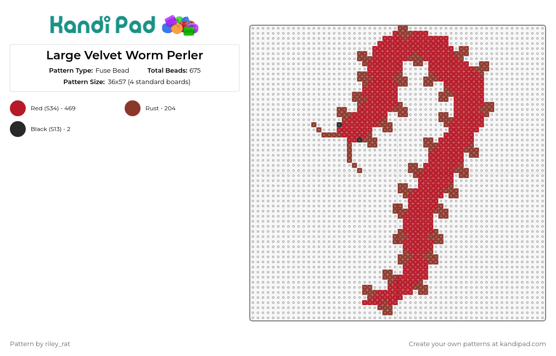 Large Velvet Worm Perler - Fuse Bead Pattern by riley_rat on Kandi Pad - velvet worm,creature,vibrant,unique,creative,natural world,red