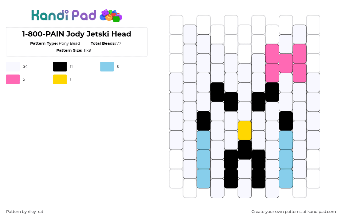 1-800-PAIN Jody Jetski Head - Pony Bead Pattern by riley_rat on Kandi Pad - 1800pain,music,rap,hello kitty,jody jetski,playful,culture,standout,white