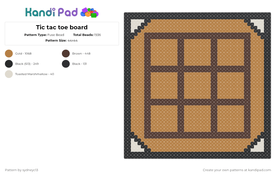 Tic tac toe board - Fuse Bead Pattern by sydneyc13 on Kandi Pad - tan,minecraft,crafting table,tic tac toe,video games,games,gaming