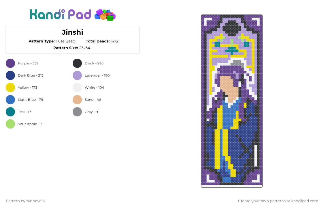 Jinshi - Fuse Bead Pattern by sydneyc13 on Kandi Pad - purple,blue,yellow,pink,jinshi,anime,banner,apothecary diaries