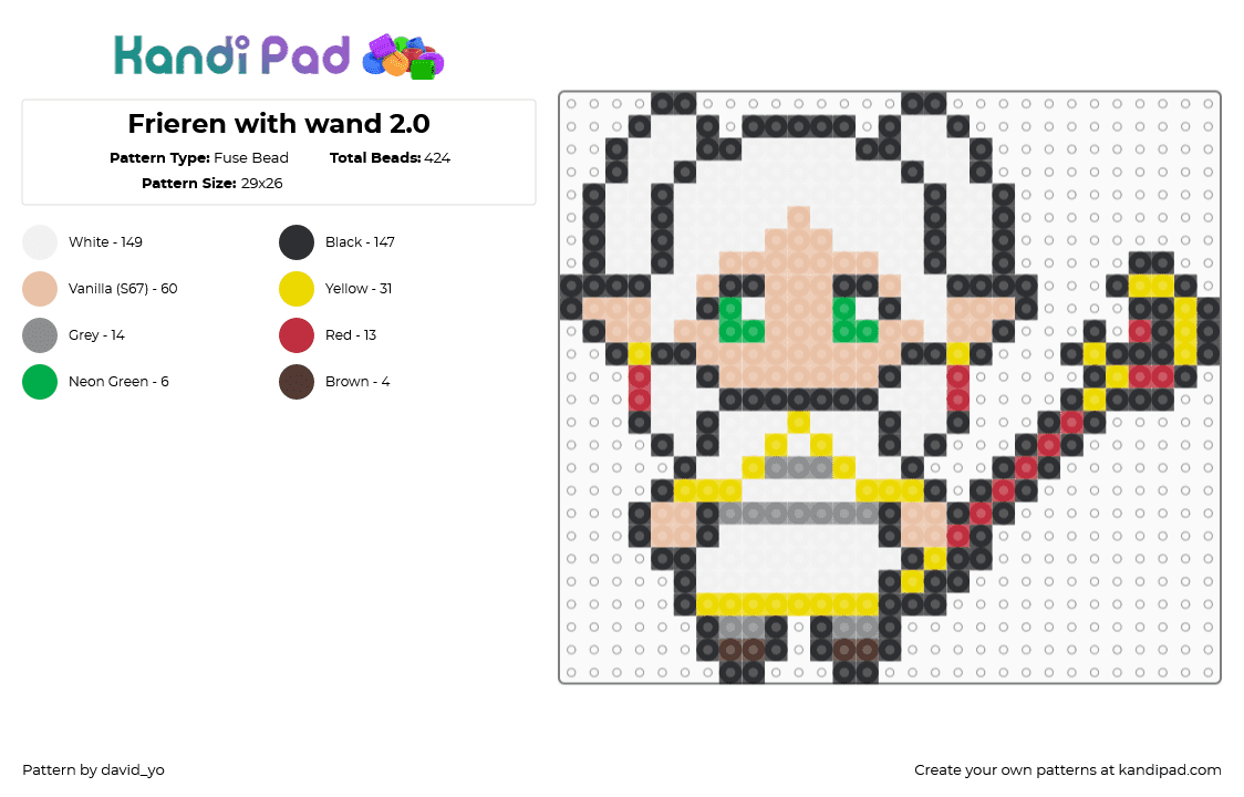 Frieren with wand 2.0 - Fuse Bead Pattern by david_yo on Kandi Pad - white,yellow,beige
