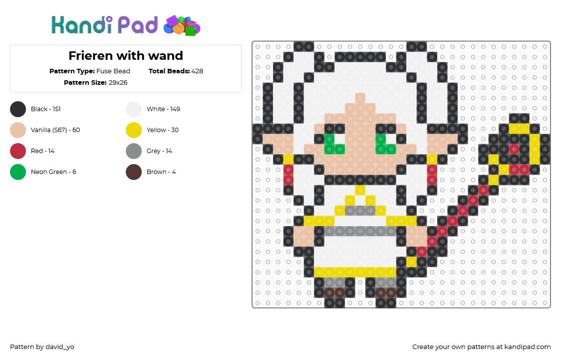 Frieren with wand - Fuse Bead Pattern by david_yo on Kandi Pad - white,yellow,beige