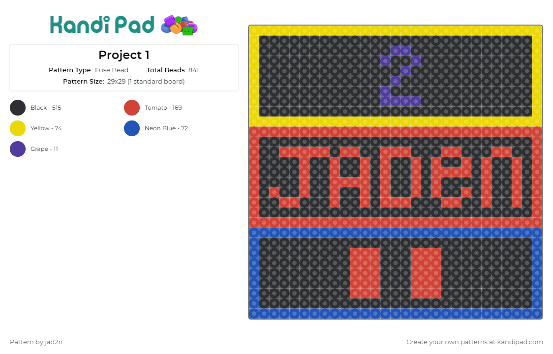 Project 1 - Fuse Bead Pattern by jad2n on Kandi Pad - panel