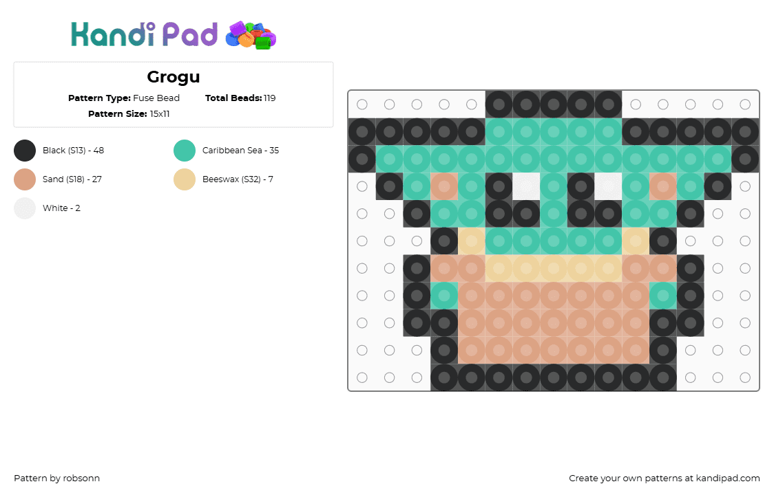 Grogu - Fuse Bead Pattern by robsonn on Kandi Pad - teal,beige