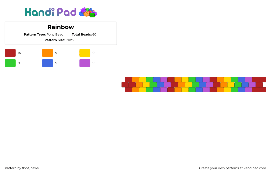 Rainbow - Pony Bead Pattern by jasper_the_clown on Kandi Pad - red