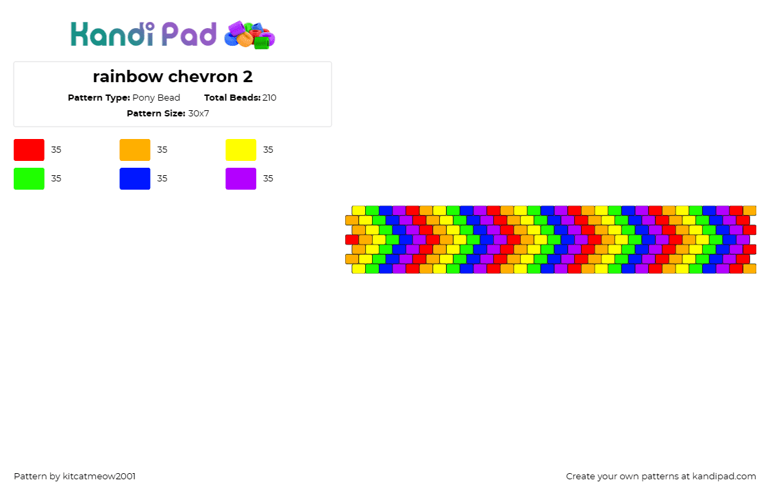 rainbow chevron 2 - Pony Bead Pattern by kitcatmeow2001 on Kandi Pad - chevron,rainbow,geometric,cuff,vibrant,spirited,festival,bright,joy