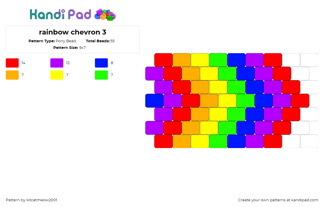 rainbow chevron 3 - Pony Bead Pattern by kitcatmeow2001 on Kandi Pad - chevron,rainbow,geometric,cuff,vibrant,statement,pride,abstract,joyful,multicolo
