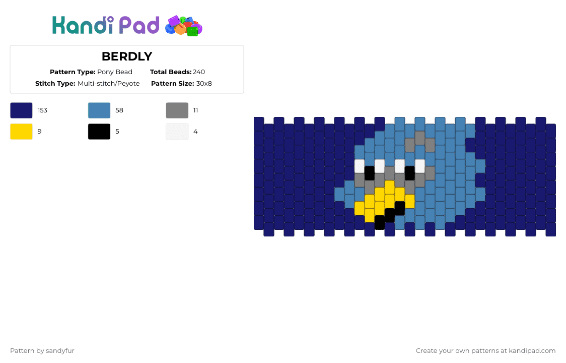BERDLY - Pony Bead Pattern by sandyfur on Kandi Pad - blue,purple,berdly,deltarune,deltarune berdly,berdly deltarune
