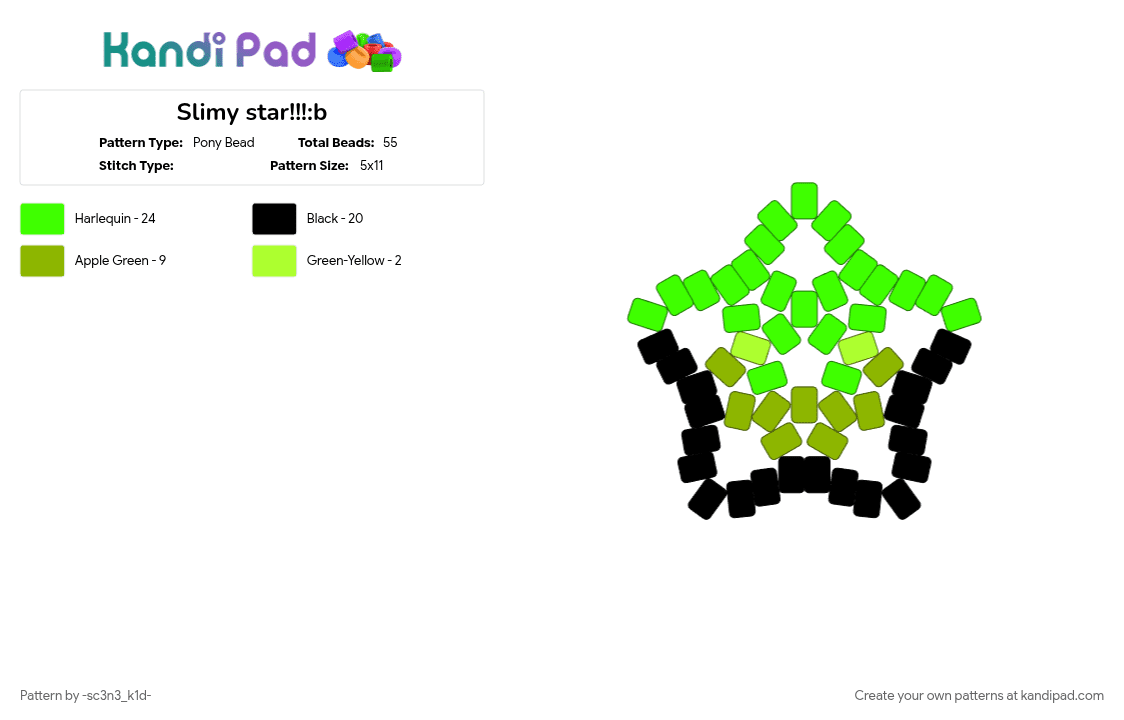 Slimy star!!!:b - Pony Bead Pattern by -sc3n3_k1d- on Kandi Pad - black, cotdslimy, green
