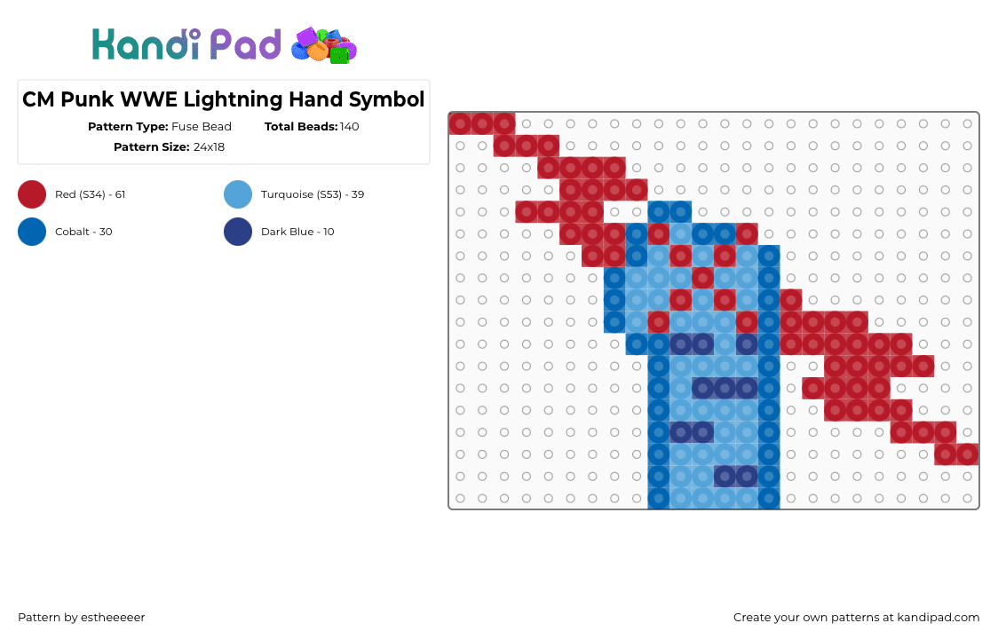 CM Punk WWE Lightning Hand Symbol - Fuse Bead Pattern by wiltedwill on Kandi Pad - red